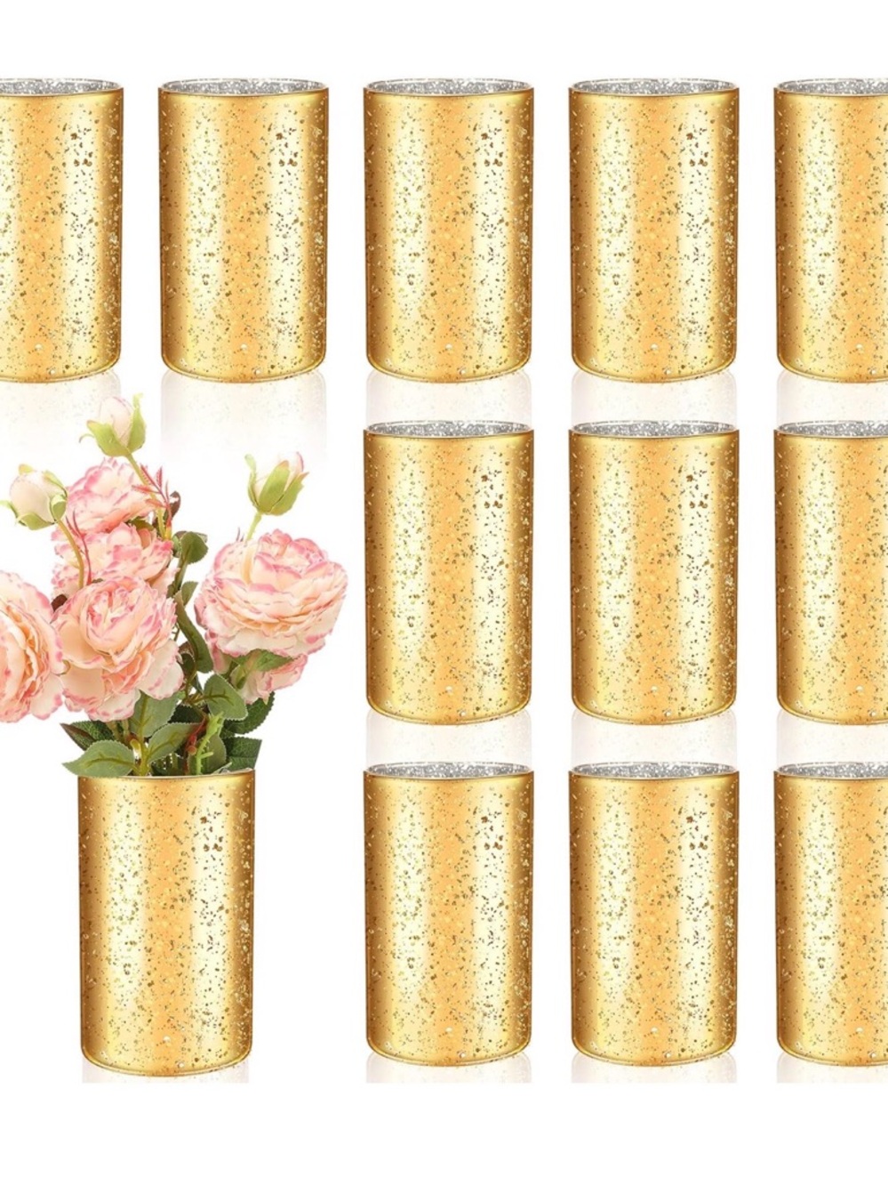 Gold Glitter Cylinder Vases - Set of 12
